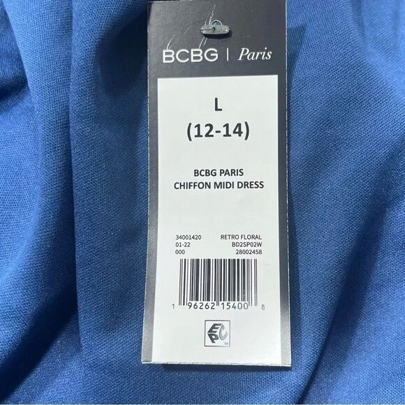 BCBG Paris Chiffon Blue Red Floral Tie Shoulder Sleeveless Midi Dress Size 12 14 - Picture 9 of 9